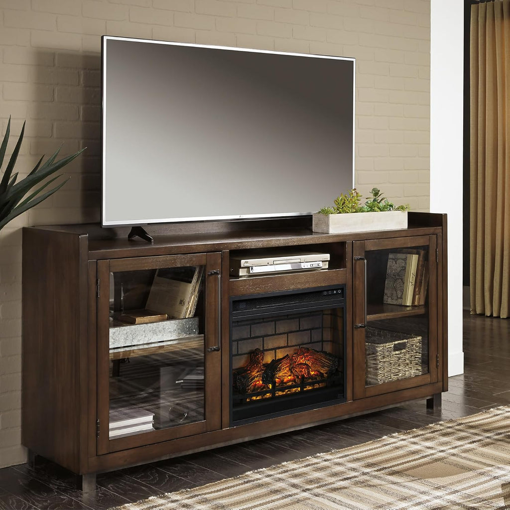 Modern 70" TV Stand with Electric Fireplace for TVs up to 80", Dark Brown