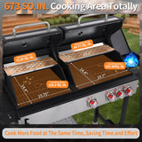 Charcoal and Propane Gas Grill Combo with Side Burner, Dual Fuel BBQ Grill with Porcelain-Enameled Cast Iron Grates