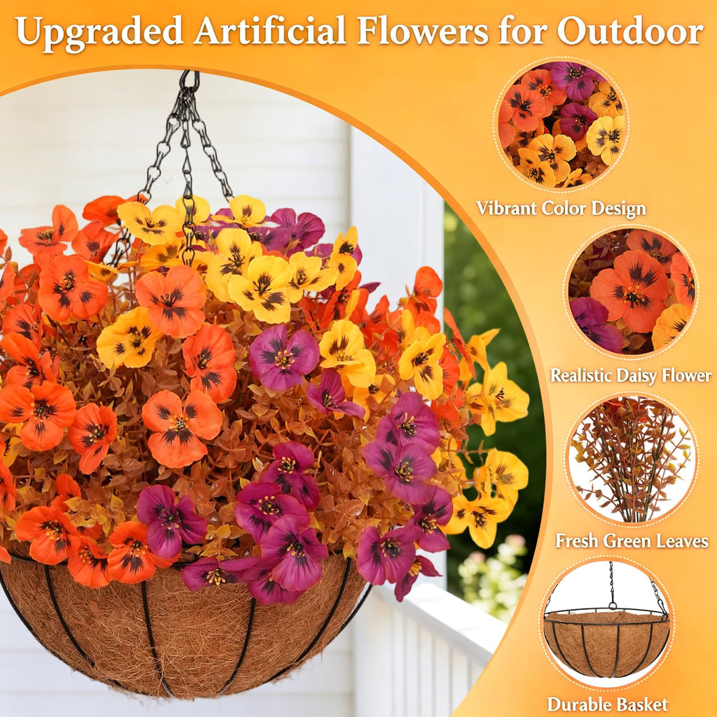 2 Set Artificial Fall Hanging Flower Baskets for Outdoor Autumn Decor