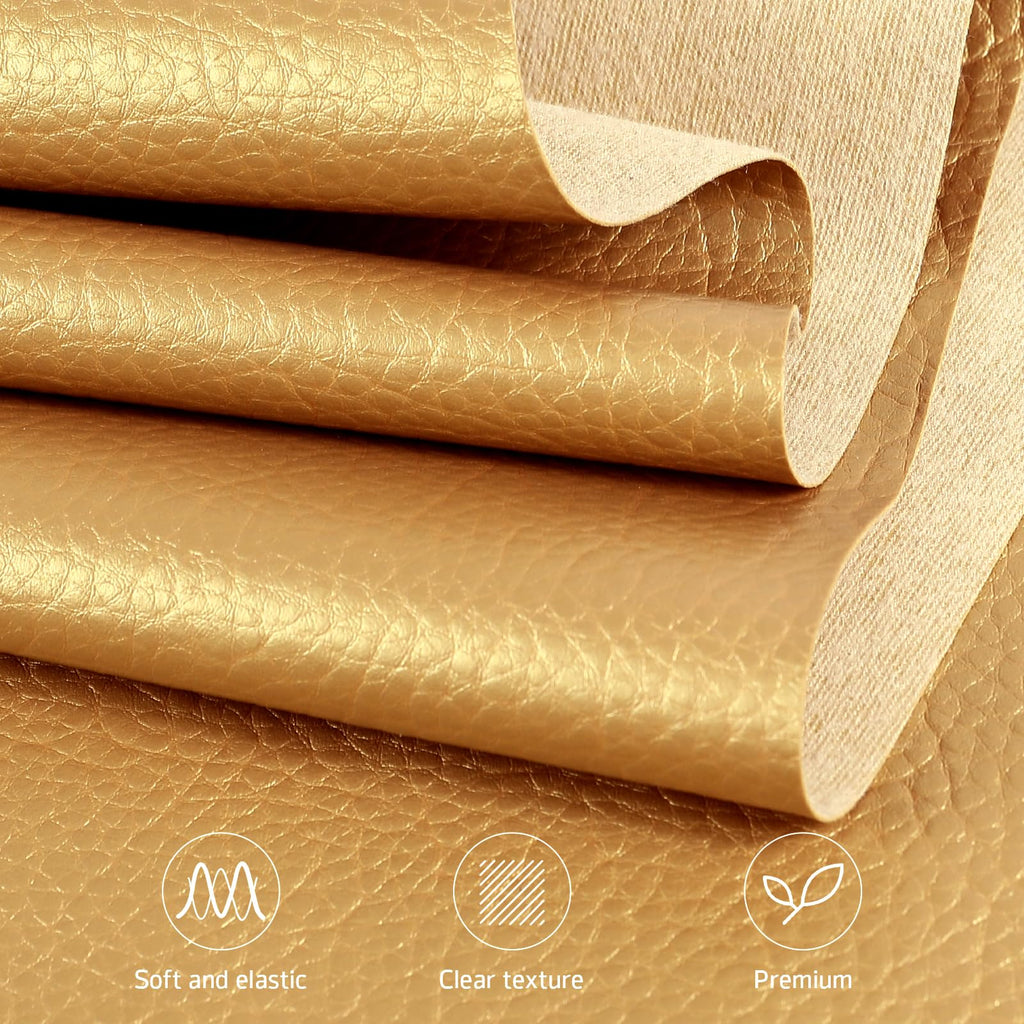 Upholstery Faux Leather Fabric, 2 Yards Gold