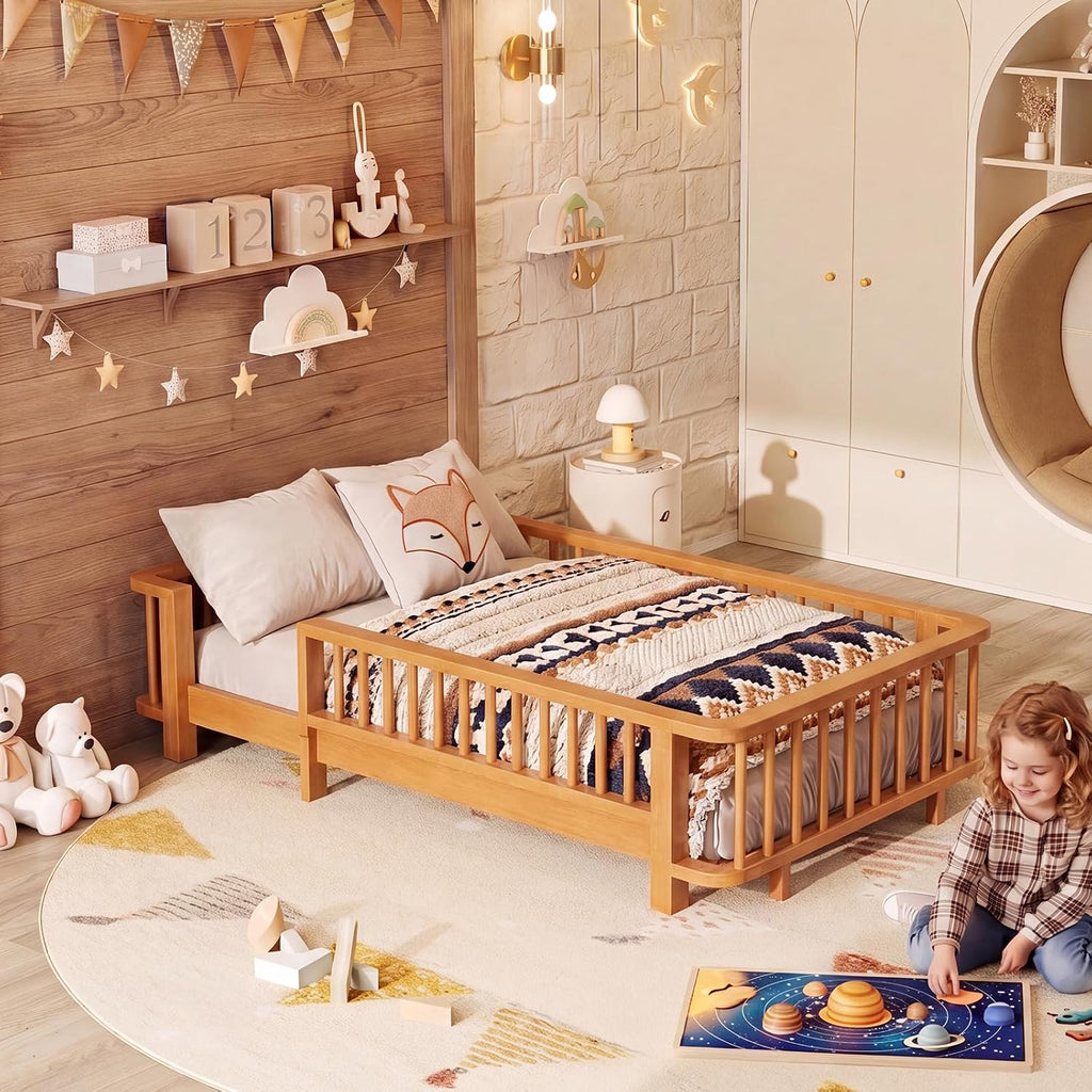 Bed Frames for Kids, Solid Wood Montessori Toddler Floor Bed Frame