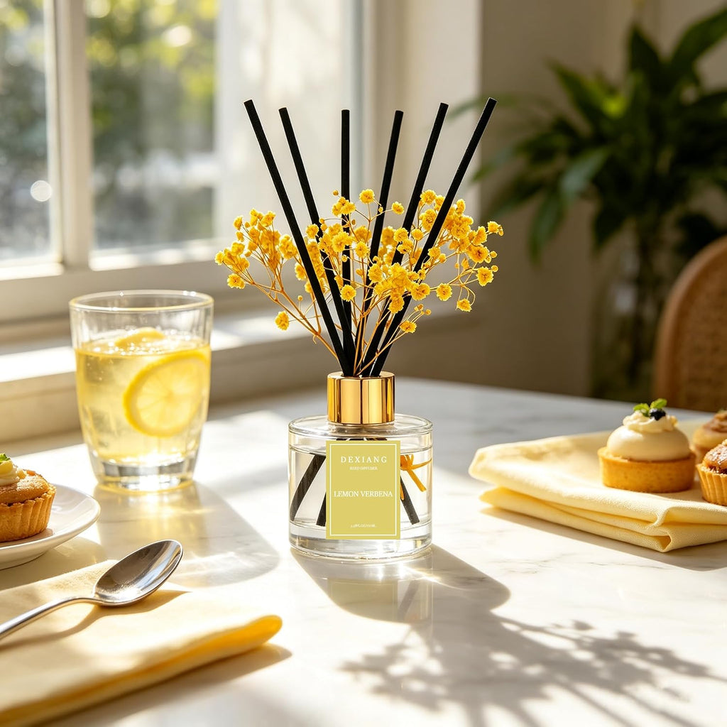 Reed Diffuser Set,3.38 fl oz (100 ml) - Lemon Verbena Oil Diffusers with 6 Reed Sticks Shelf Decor - Set of 338