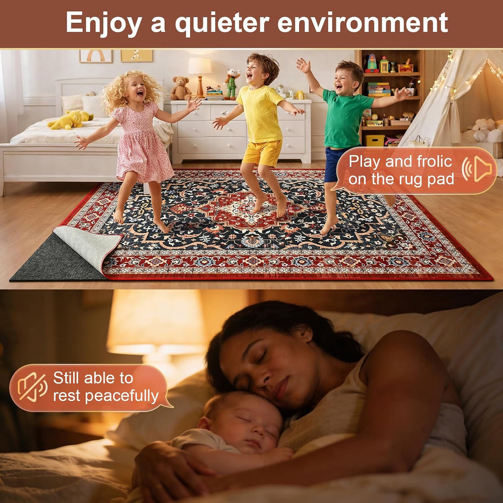 9x12 Feet Non Slip Rug Pad 1/4 inch Thick Felt and Silicone Backing, Dual Surface Cushion Rug Gripper for Hardwood - Set of 108