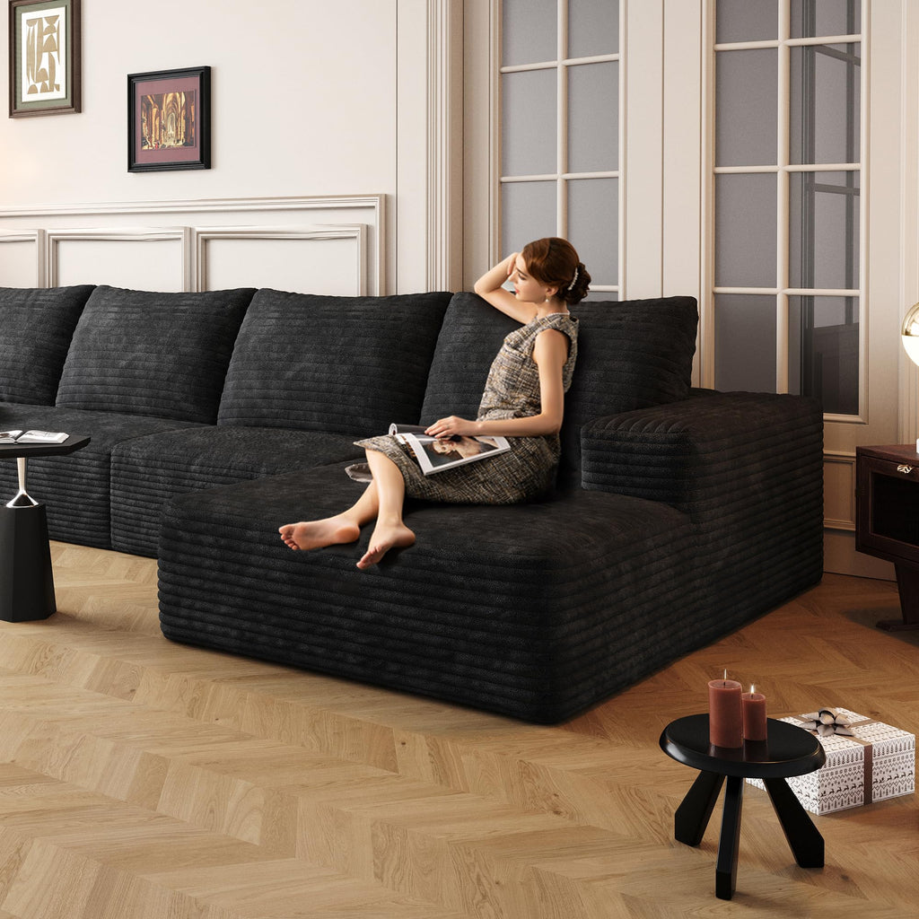 Oversized L Shape Modular Sectional Sofa with Right Facing Chaise Lounge, Wide Deep Seat Compressed Corner