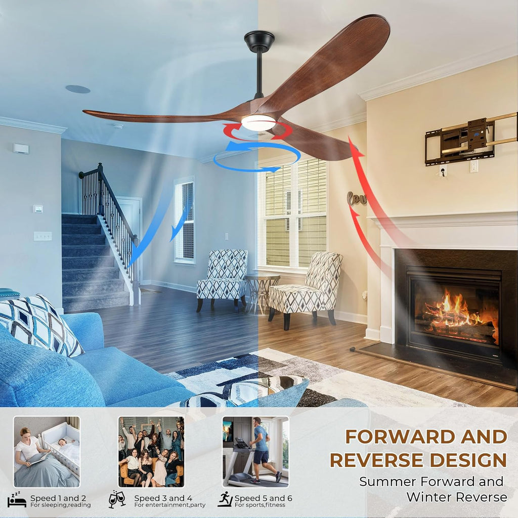 Inspired Maverick Style 52" Wood Ceiling Fan with Light and Remote, 3 Dark Walnut Blades, Reversible DC Motor, Indoor/Outdoor - Matte Black