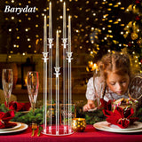 4 Set 5 Arms Acrylic Candelabra Centerpieces, Clear Candlesticks Holders with 20 LED Candles 2 Remote Timer 22 Rubber