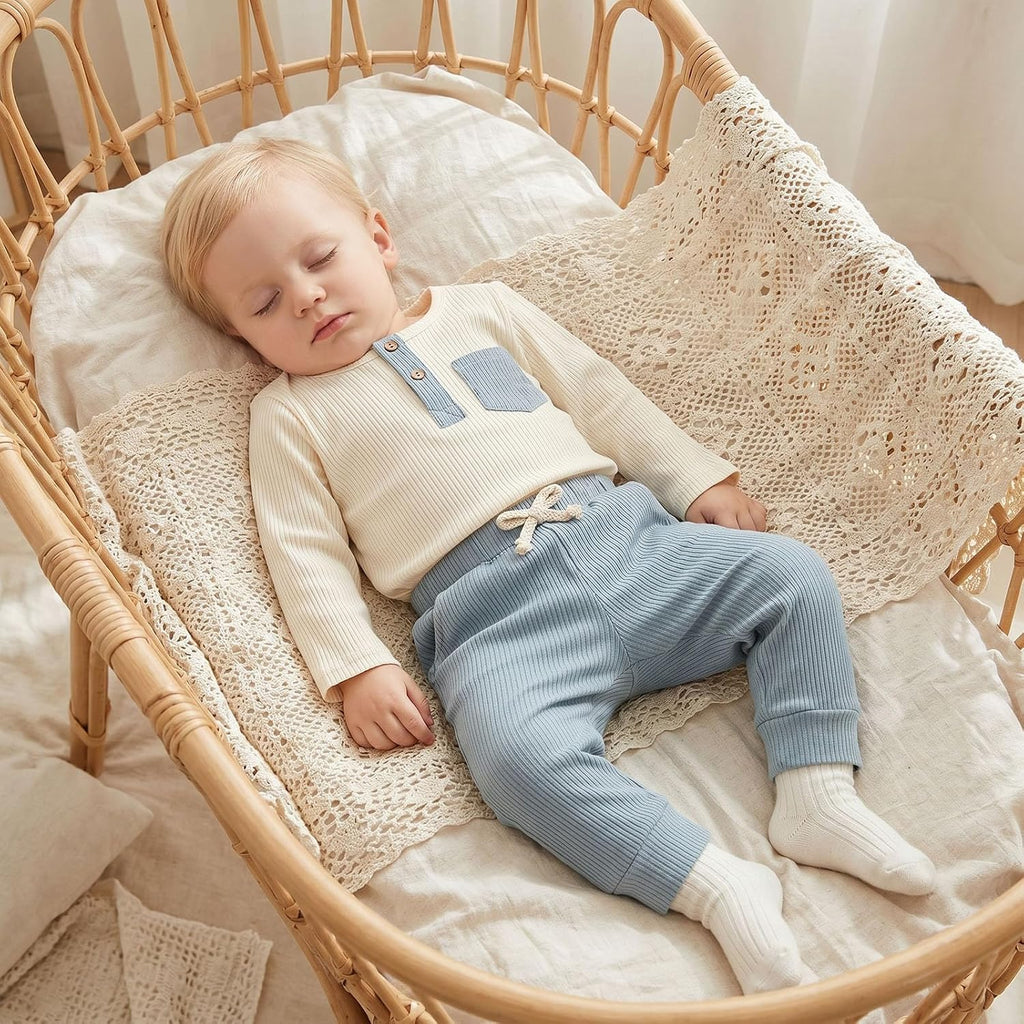 Toddler Boy Ribbed Knit Clothes Henley Tops & Jogger Pants Set