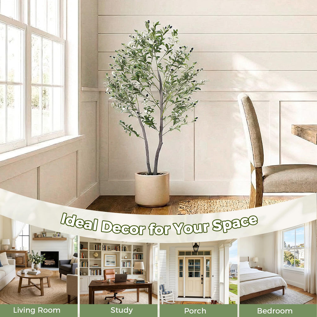 Artificial Olive Tree Indoor 5FT, 59" Tall Faux Olive Tree w/White Planter