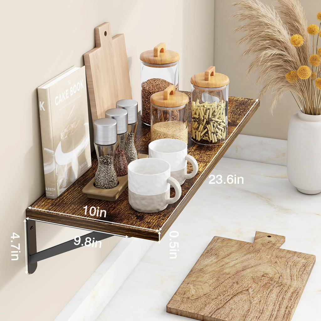 2pcs 10 in Deep Floating Shelves for Wall (Brown, 23.6" L)