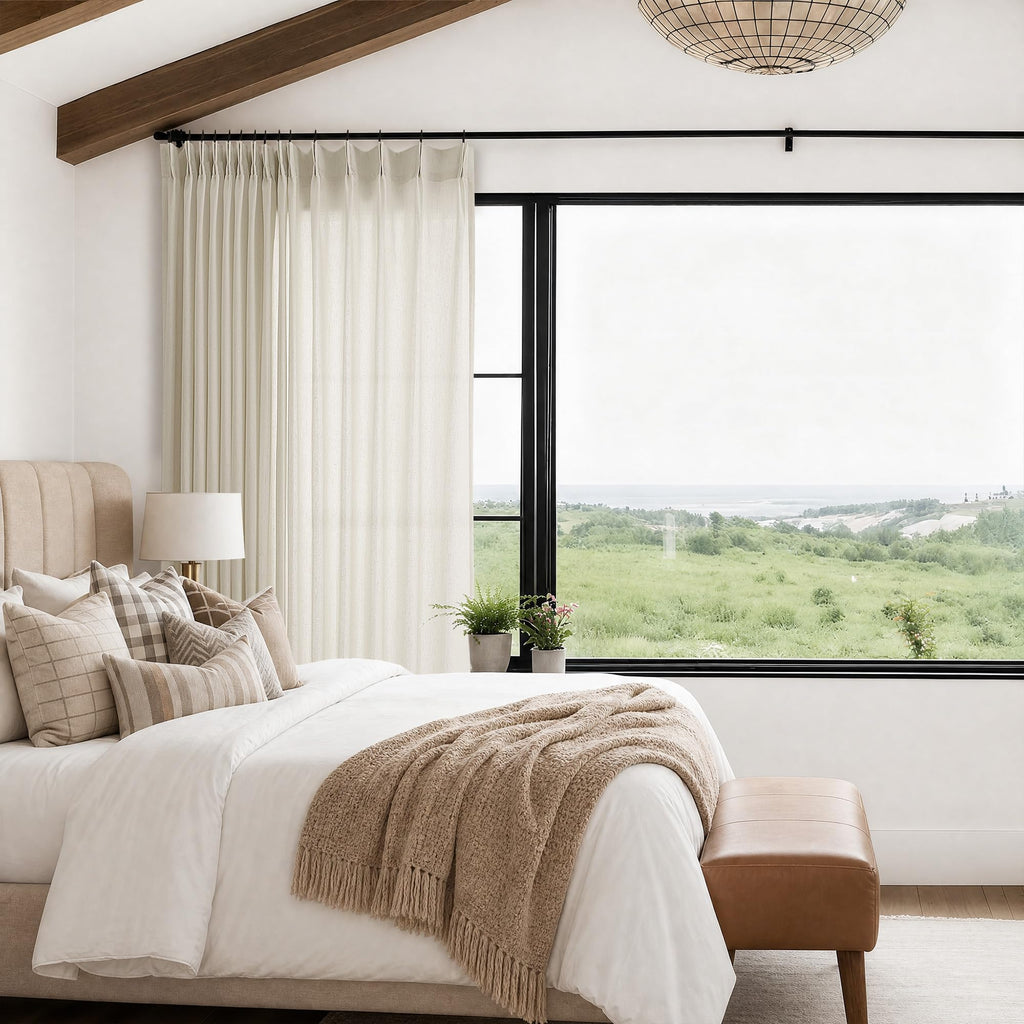 Pinch Pleat Linen 100 Inch Wide Curtains 90 Inches Long Oatmeal
