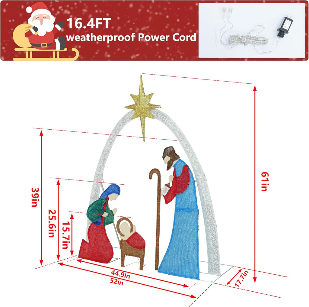 5ft Lighted Outdoor Christmas Decoration Nativity Scene, Lighted Christmas Yard Decor Nativity Set for Lawn and Home