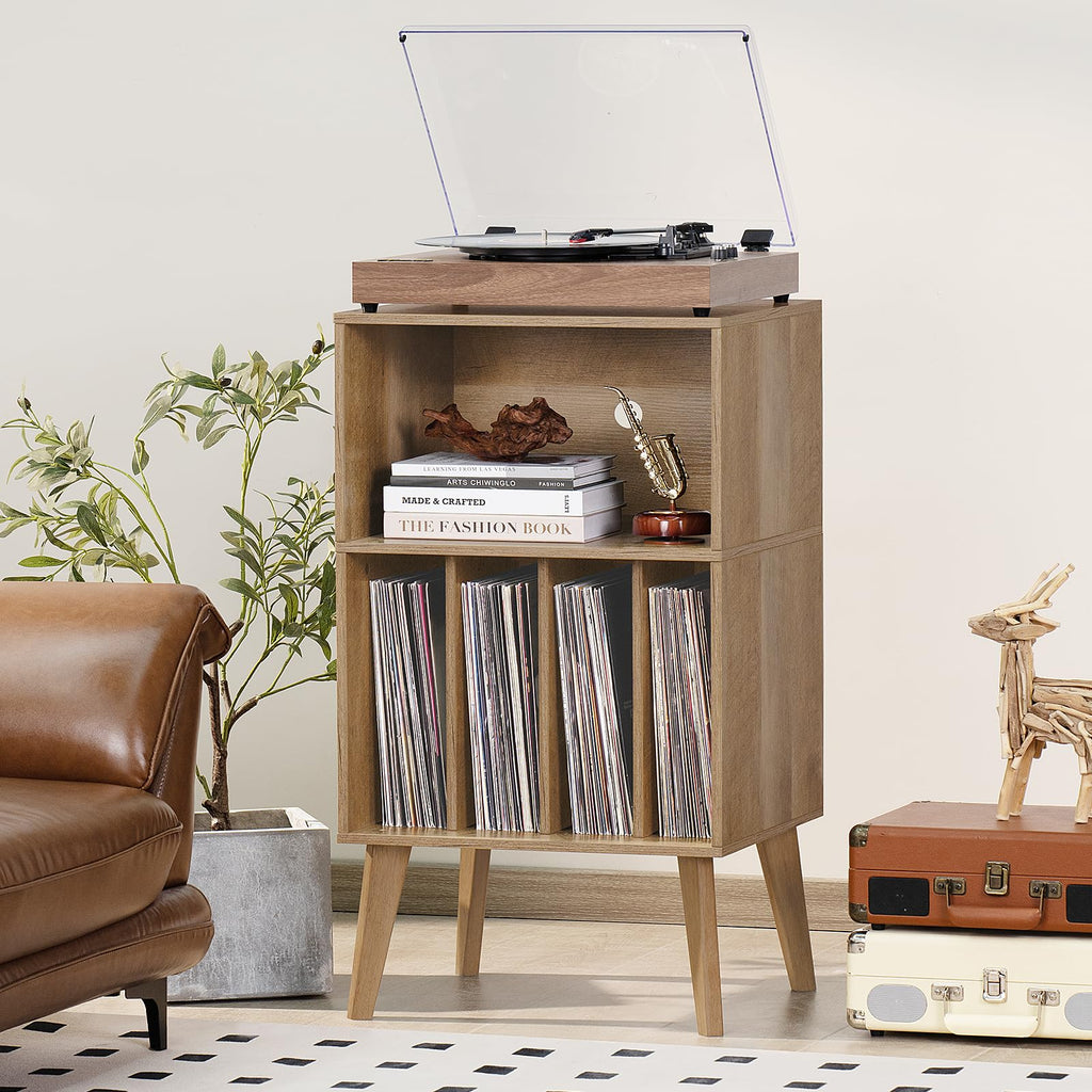 Record Player Stand, Oak Turntable Stand Holds up to 160 Albums