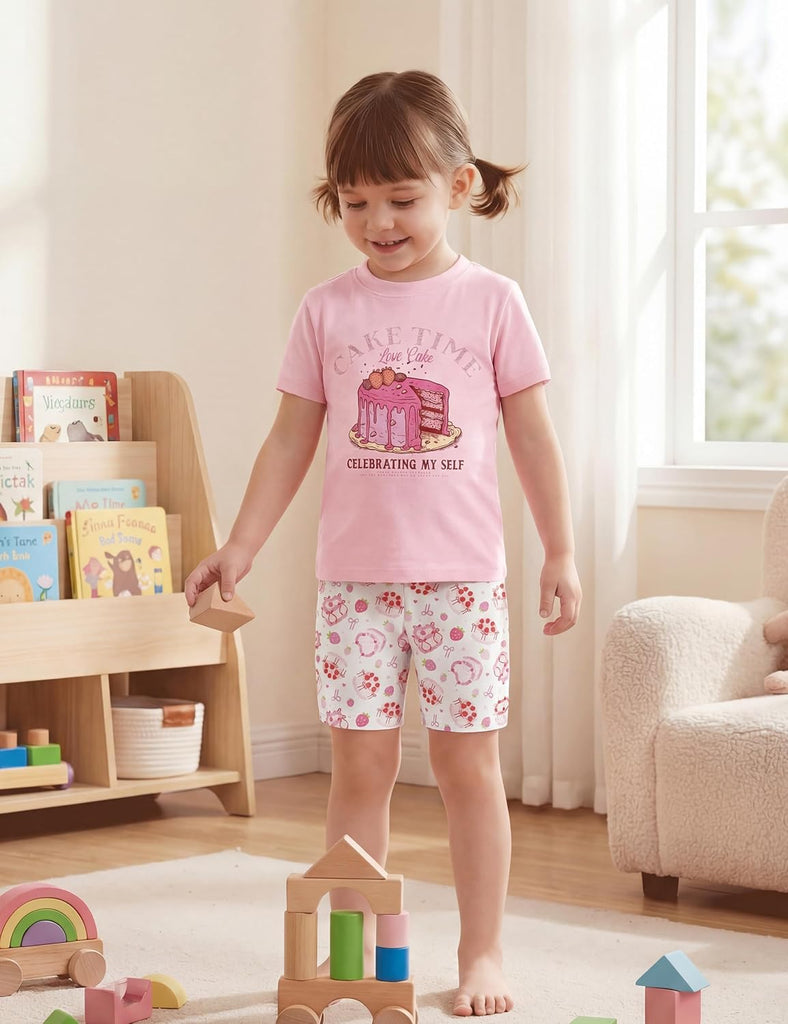 Toddler Girl Pajamas 100% Organic Cotton 4 Piece Short Sleeve Summer Pajama Set Kids Pajamas Snug Fit Pjs Set