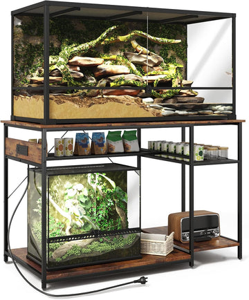 Reptile Tank Stand with Power Outlets, Tabletop Fits up to 120 Gallon Bearded Dragon Enclosure Stand, Double