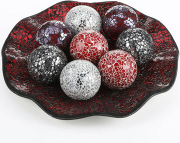 Centerpiece Bowl and Decorative Balls Set Table Mosaic Plate with 2.4 Inch Glass Mosaic Orbs Glass Turquoise - Set of 8