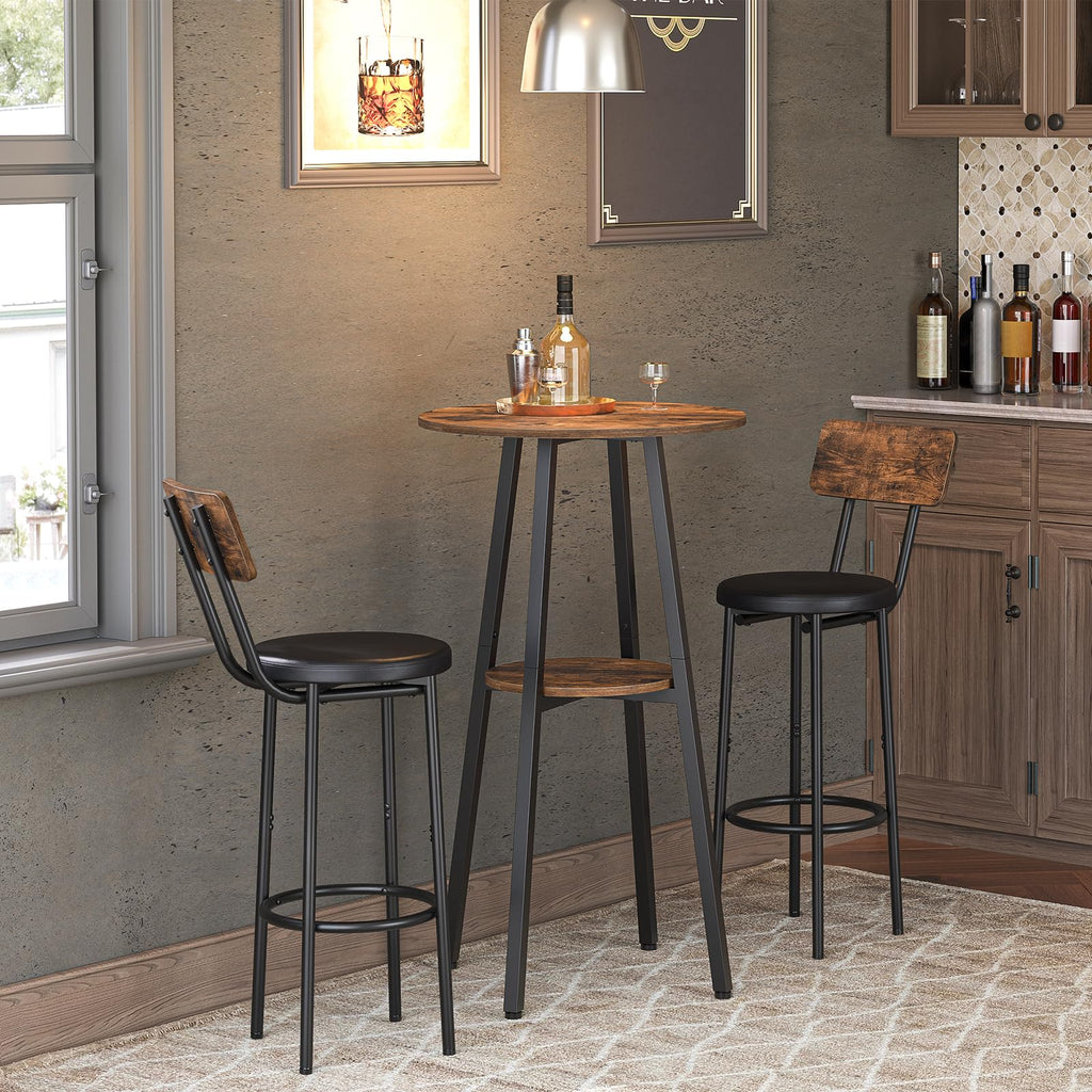 Bar Table, Round Pub Table, 2-Tier with Storage, 37.4" High Top for Small Spaces, with Top Particleboard, Easy to