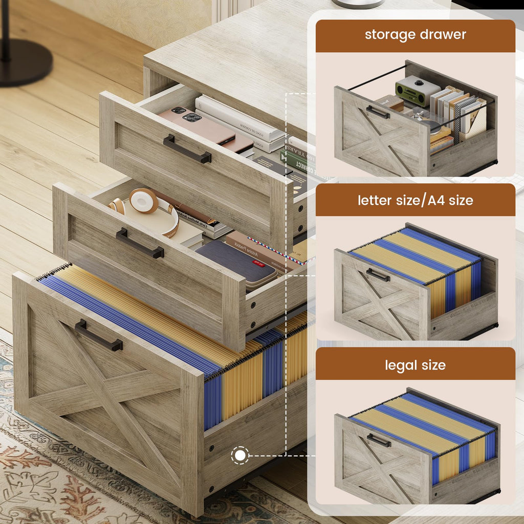 67" Farmhouse L Shaped Desk with Hutch, Grey