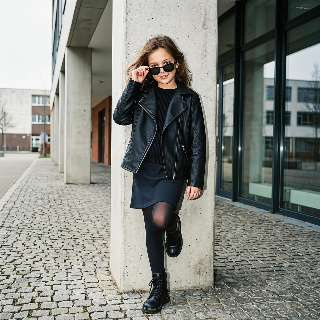 Boys' & Girls' Faux Leather Motorcycle Bomber Jacket