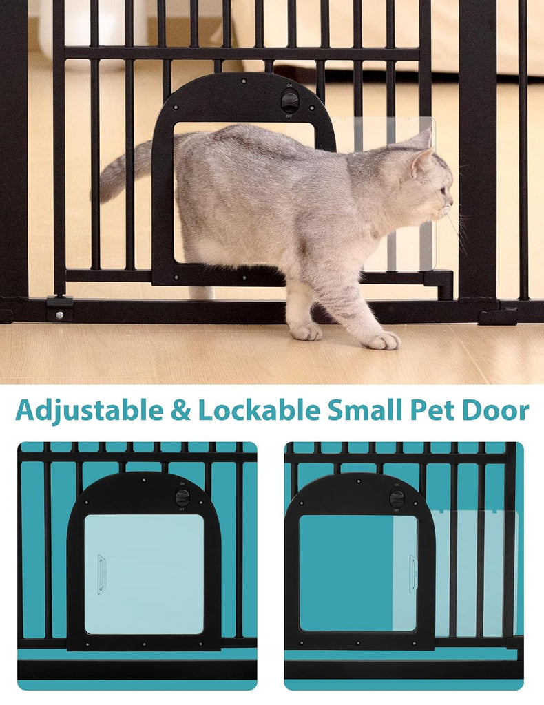 55" Extra Tall Pet Gate with Cat Door, 29"-43" Dog Gate Indoor