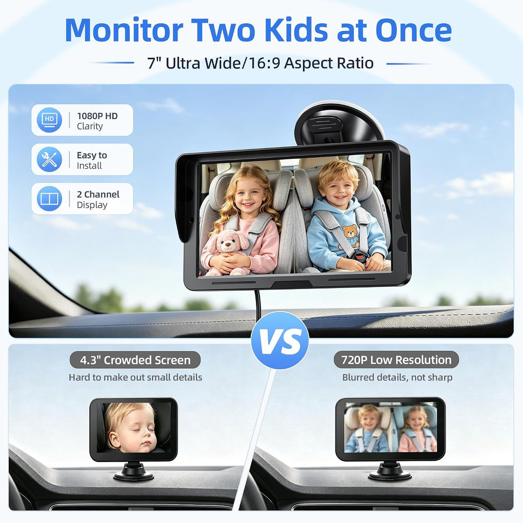 Car Camera Dual Monitor: Ultra Clear Night Vision, Auto Day/Night Mode