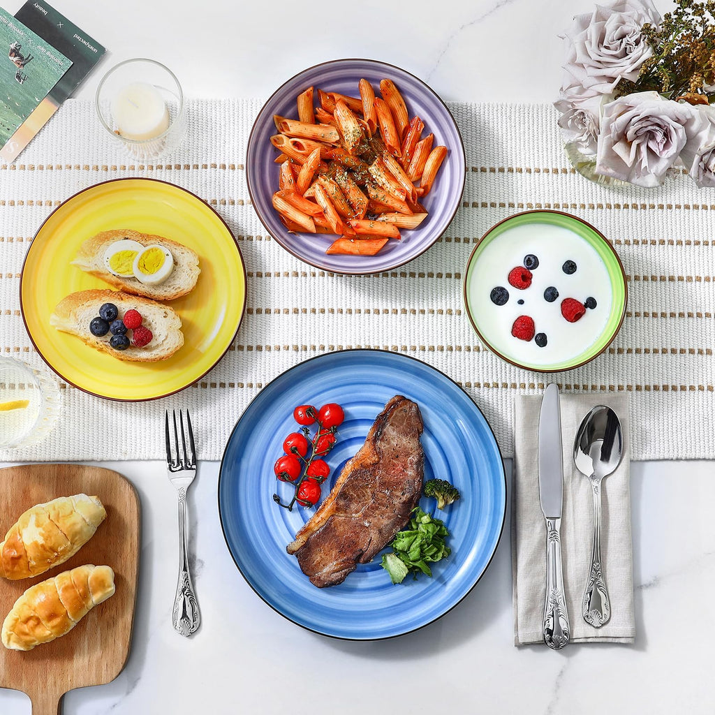 Ceramic Plates and Bowls Sets, 24 Pieces Dinnerware Sets for 6, Scratch Resistant Dish Set for holiday