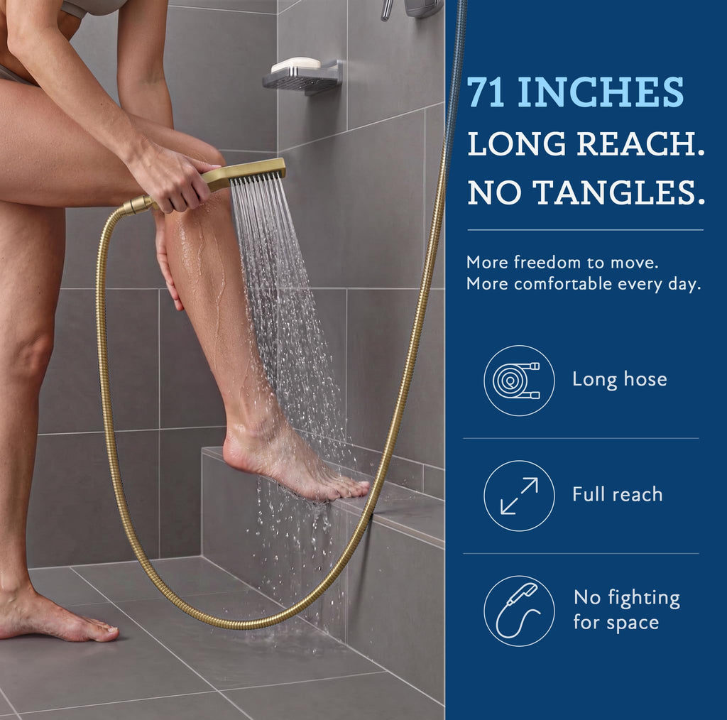 All Metal 8-Inch Dual Square Shower Head Combo, Rain Shower Head, Handheld Shower Wand with 71-Inch Extra Long Hose