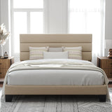 King Platform Bed Frame with Fabric Upholstered Headboard and Wooden Slats Support