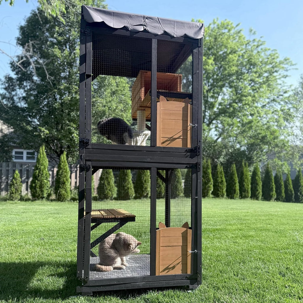 Cat House Window Catio Outdoor Cat Enclosure Mobile Kitty Shelter on Wheels Pet Cage with Resting