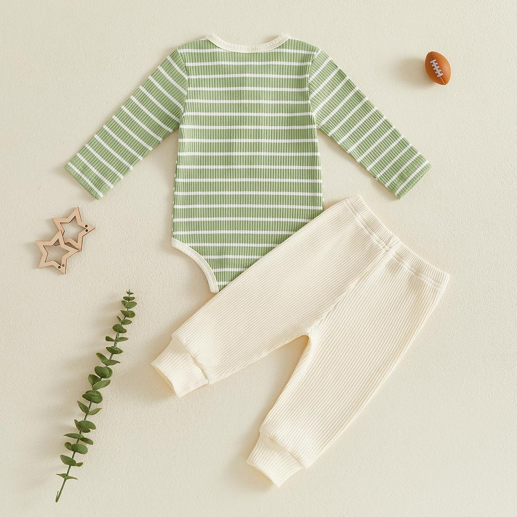 Newborn Baby Boy Clothes Ribbed Knitted Striped Romper Pants Set