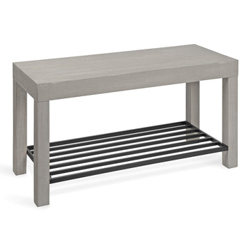 Jeran Rustic Farmhouse Bench with Iron Shoe Shelf, 36" x 14" x 20", Gray, Chic Entry Bench for Decor or Storage
