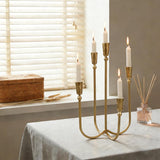 Cast Iron 5 Arm Candelabra Candle Holders, 16.2" Antique Brass Gold Candlestick Holders Centerpieces for Tables