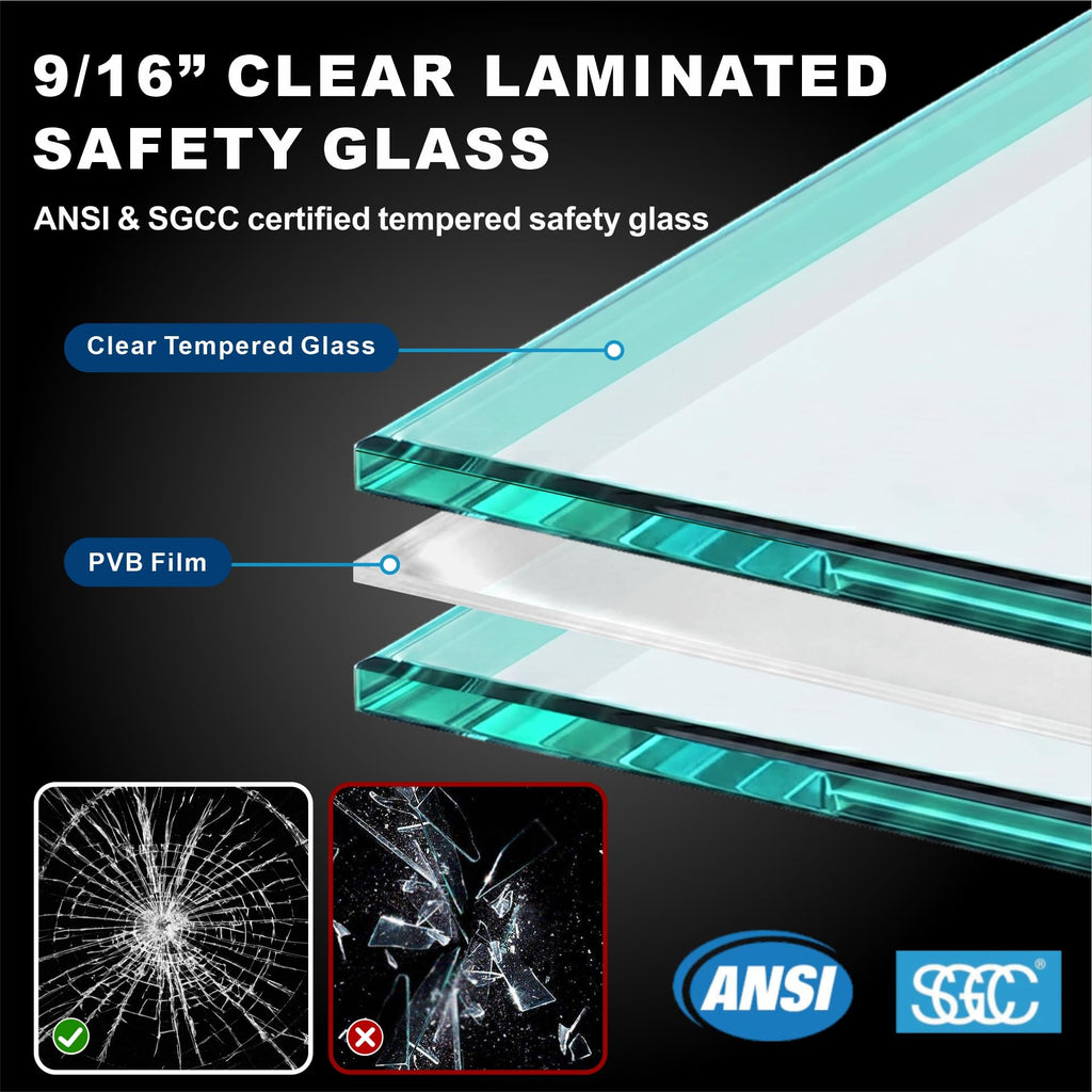 6-Panel Laminated Glass Railing System, 327-336" W x 44" H Deck Railing Kit