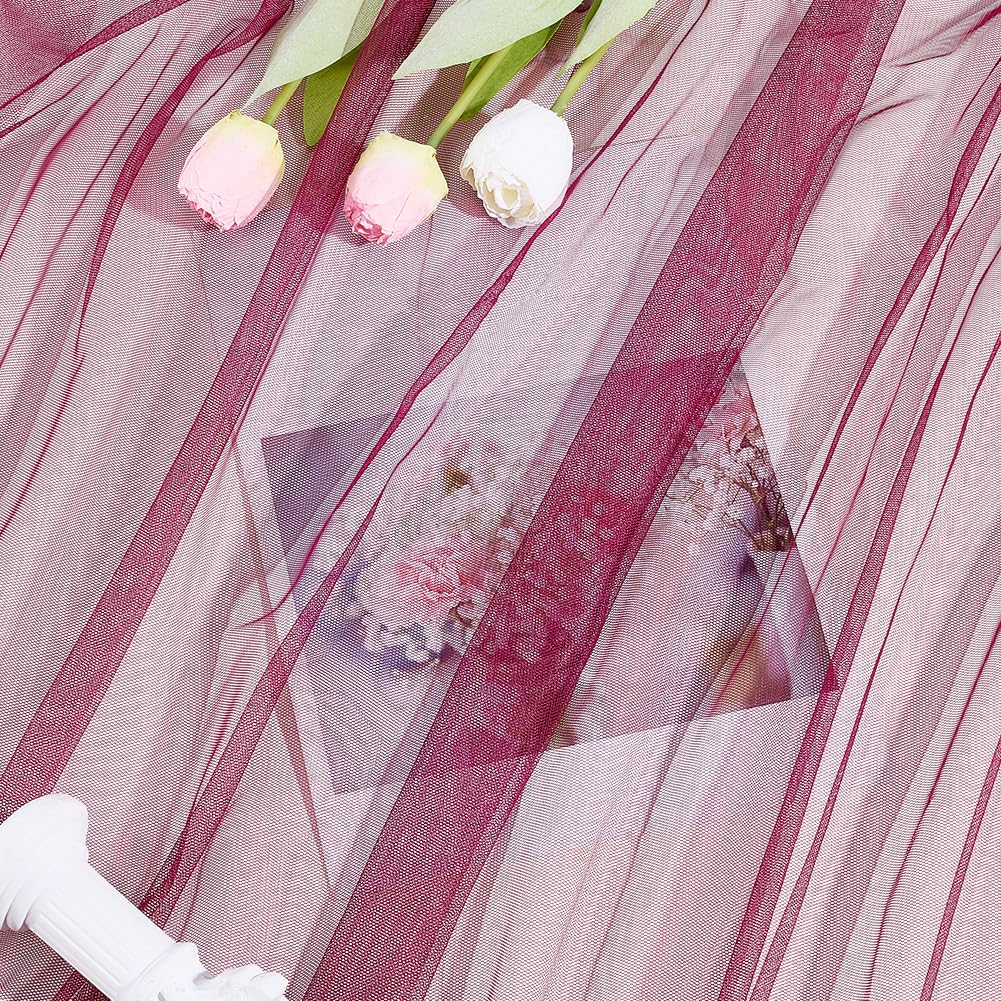 63 Inch Burgundy Mesh Fabric by The Yard Breathable Polyester Netting Tulle Cloth Soft Voile Dark Red Sheer Gauze