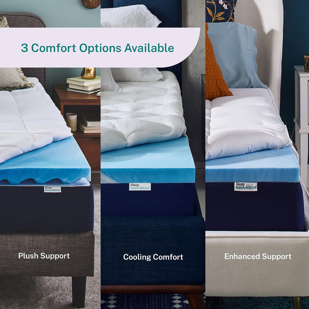 Dual Layer 4 Inch Memory Foam Mattress Topper, Queen Size, Ultra Soft Support, 3 Inch Cooling Gel Memory Foam Plus 1