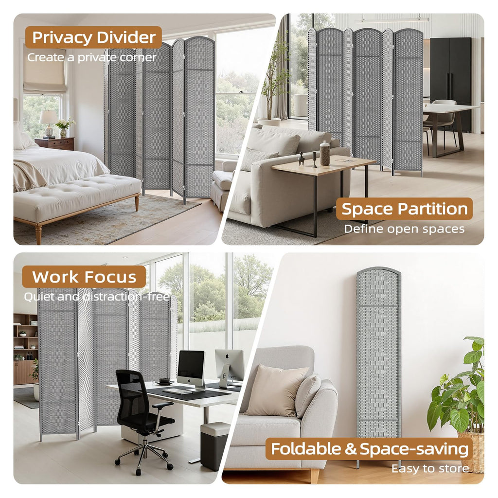Room Divider Panel, 6 Panel Partition Room Dividers Screen, Grey