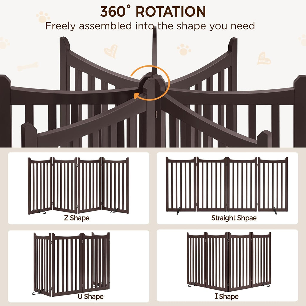 36in 4-Panel Wooden Freestanding Pet Gate for Indoors Espresso
