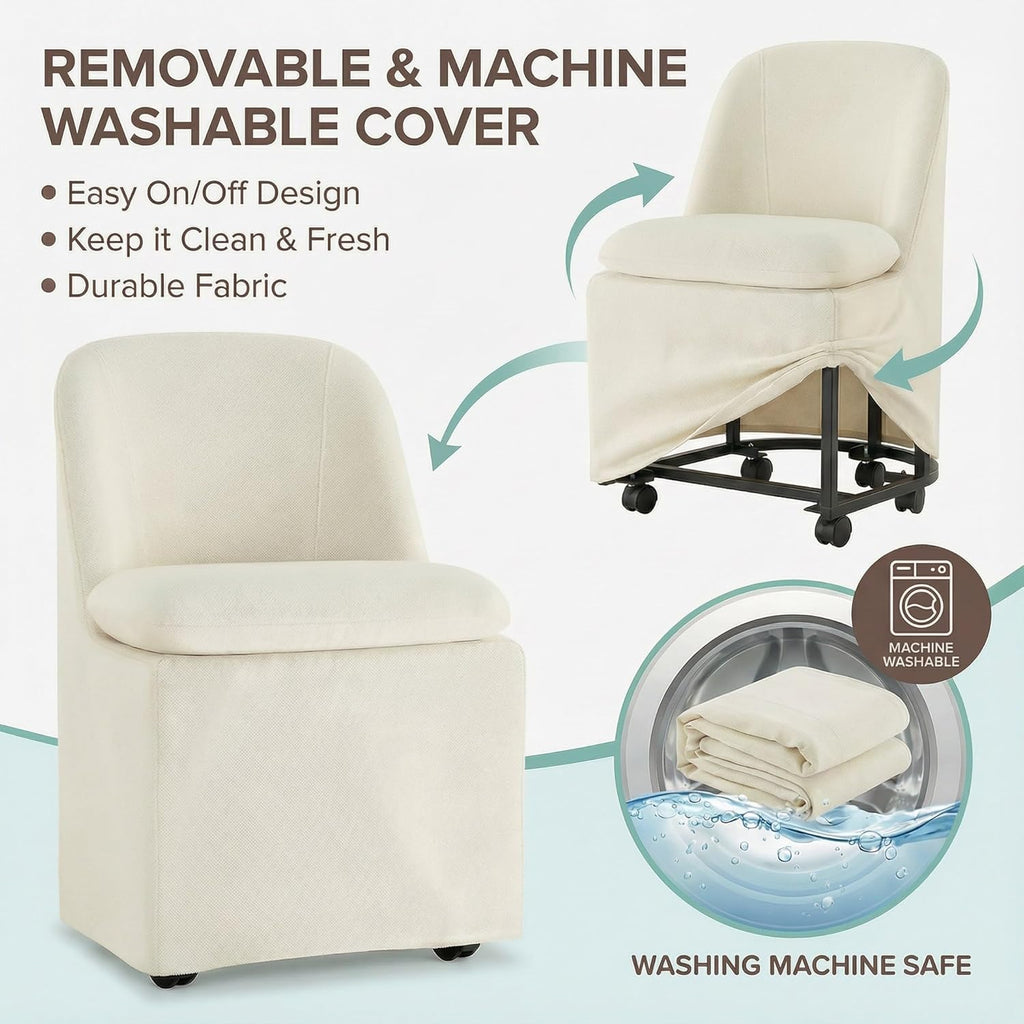 Upholstered Dining Chairs Set of 2 with Hidden Casters, Modern Kitchen Chairs with Removable Washable Cover, Padded
