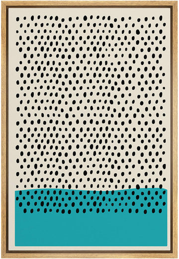 Framed Canvas Print Wall Art Black Dots with Teal Color Block Geometric Shapes Illustrations Modern Art Mid-Century