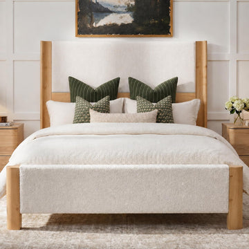 Queen Size Bed Frame with 51" Upholstered Headboard, Solid Wood Wingback