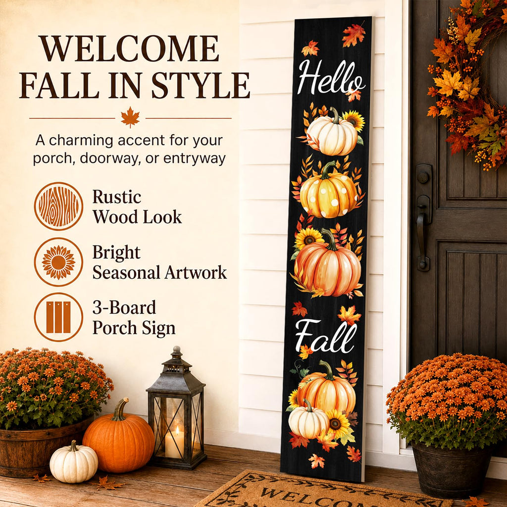 Fall Wooden Porch Sign 47" Pumpkins Maple Leaves Front Door Rustic Standing Large Welcome Porch Sign Front Door Yard