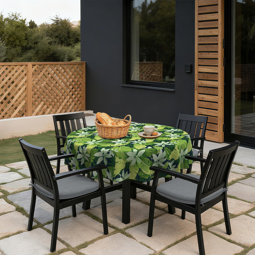 Outdoor/Indoor Round Tablecloth, Patio Stain Resistant Table Covers with Umbrella Hole and Zipper Garden Buffet Table