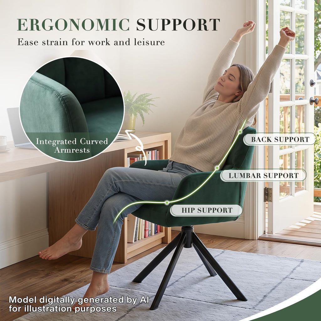 Comfy Velvet Desk Chair Modern Computer Task Chair no Wheels Swivel Accent Chair with Mid Back Arm Chair
