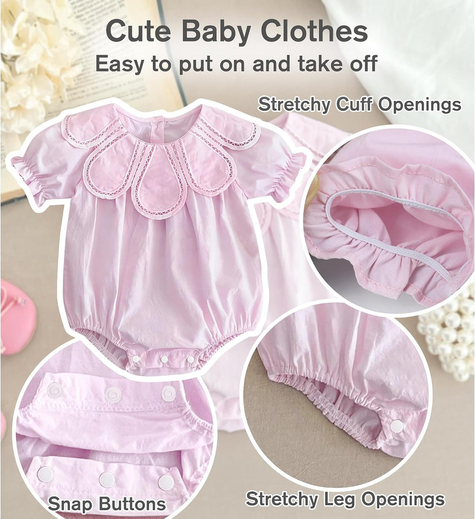Baby Girl Petal Collar Romper, Cotton Sleeveless Ruffle Bodysuit for Newborn Infant, Vintage Lace Trim One Piece