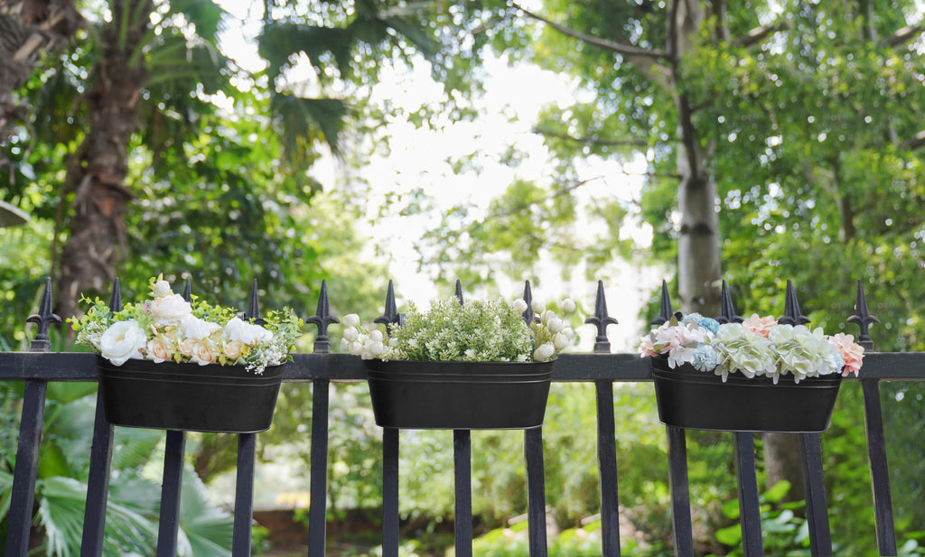 15 Inches Railing Planter Box 3 Pcs Metal Hanging Flower Pots, Black