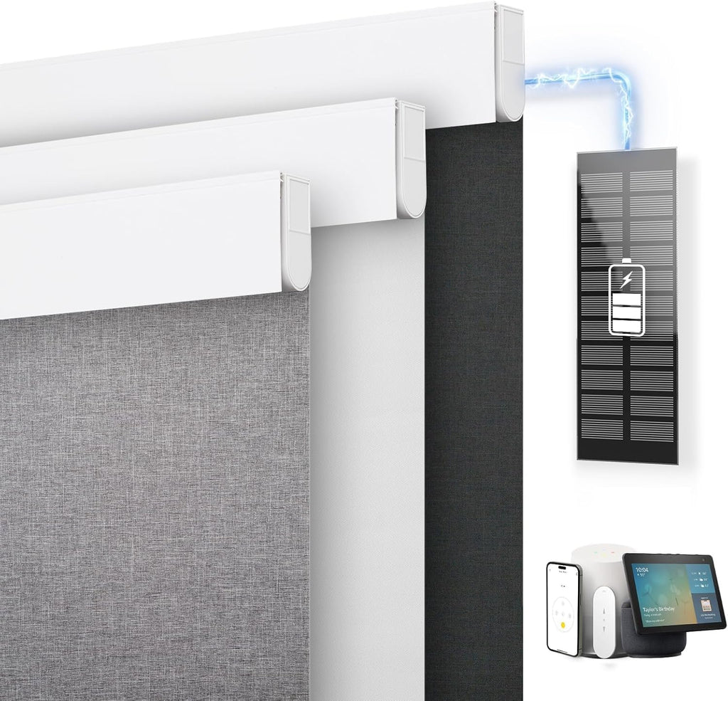 Motorized Blinds with Remote, Blackout Roller Blinds for Windows Rechargeable Cordless Electric Shades with Cover