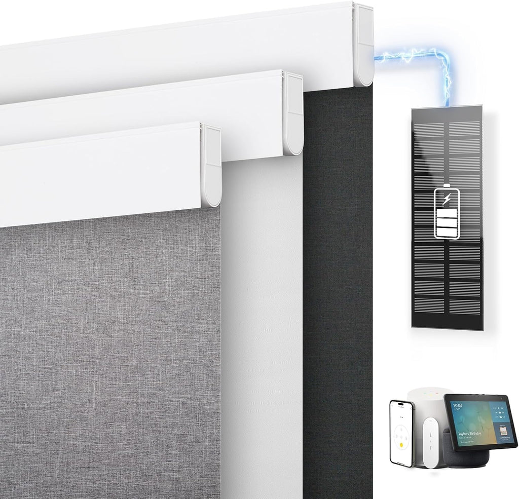 Motorized Blinds with Remote, Blackout Roller Blinds for Win - Grey