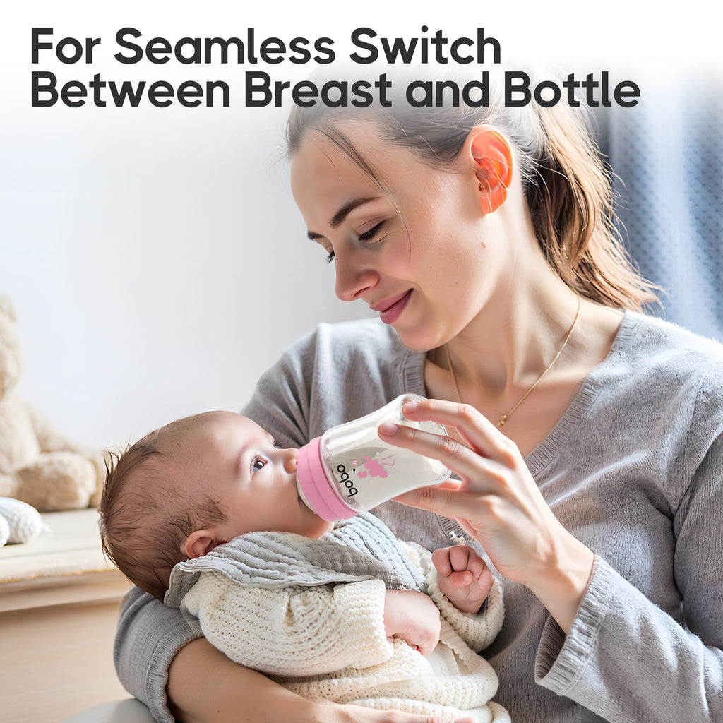 Glass Baby Bottles with Slow Flow Nipple, Newborn Anti-Colic Feeding Bottles for 0+ Months, Wide Neck, Borosilicate