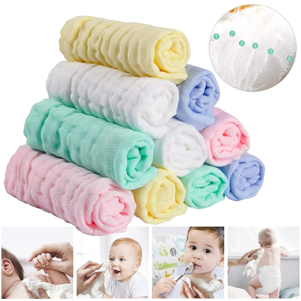 Soft Newborn Essentials - Muslin Washcloths & Towels for Sensitive Skin - 10 Pack, 10x10 Inches - Baby Register