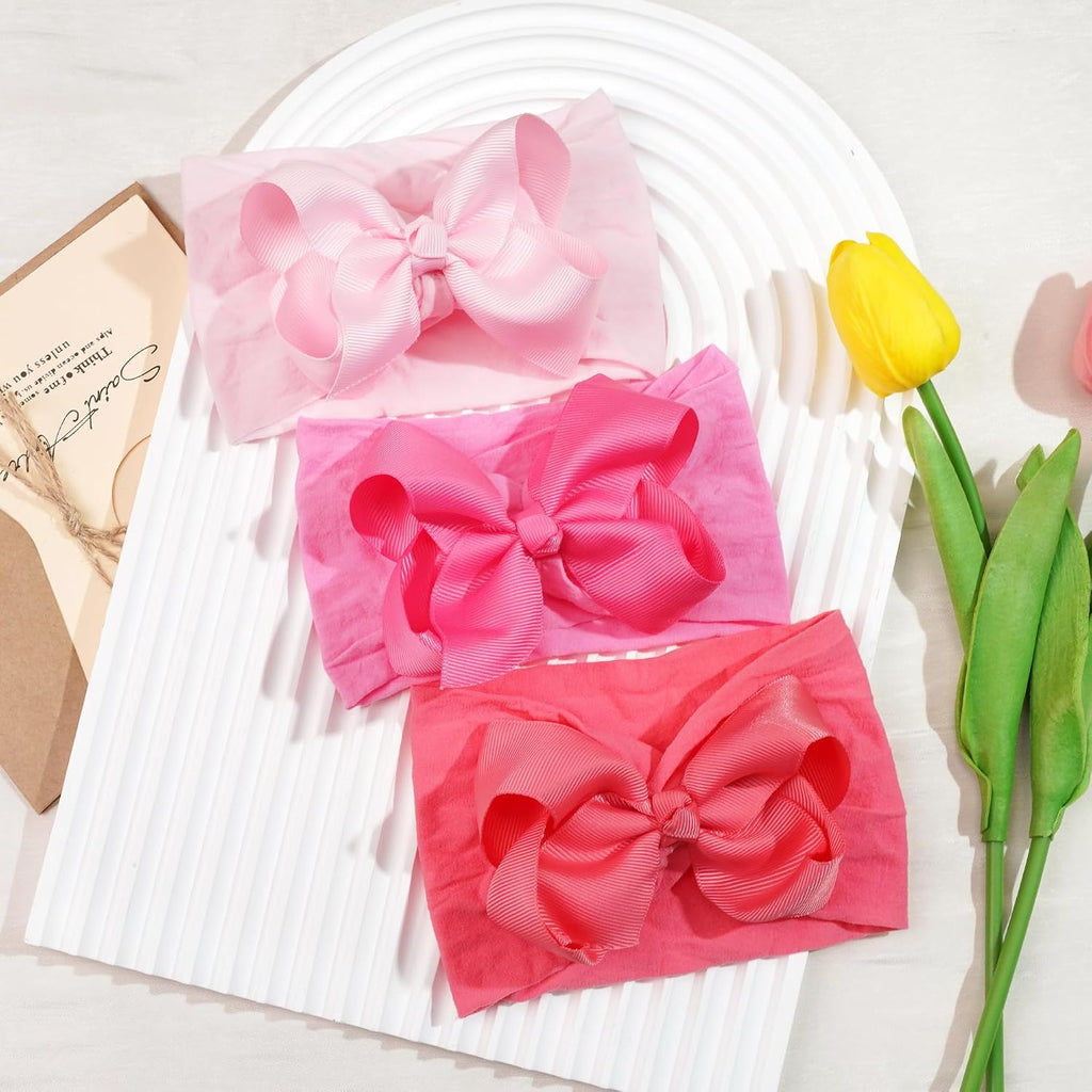 20 Colors Baby Girl Headbands with 4 Inches Hair Bows Nylon Turban Head Wraps Headbands for Newborn Infants