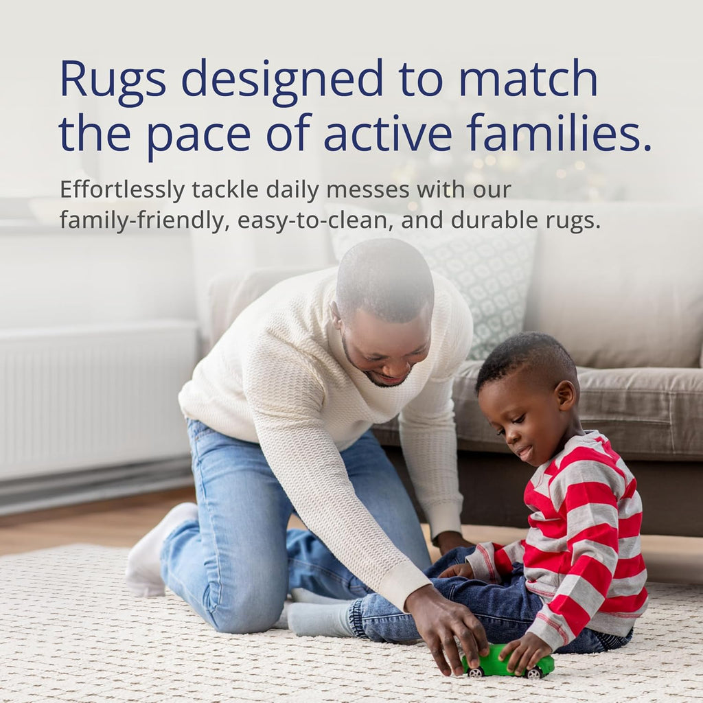 Cream & Brown Area Rug - - Oliver Collection - Textured Checkered Pattern - Non-Shedding, Easy to Clean